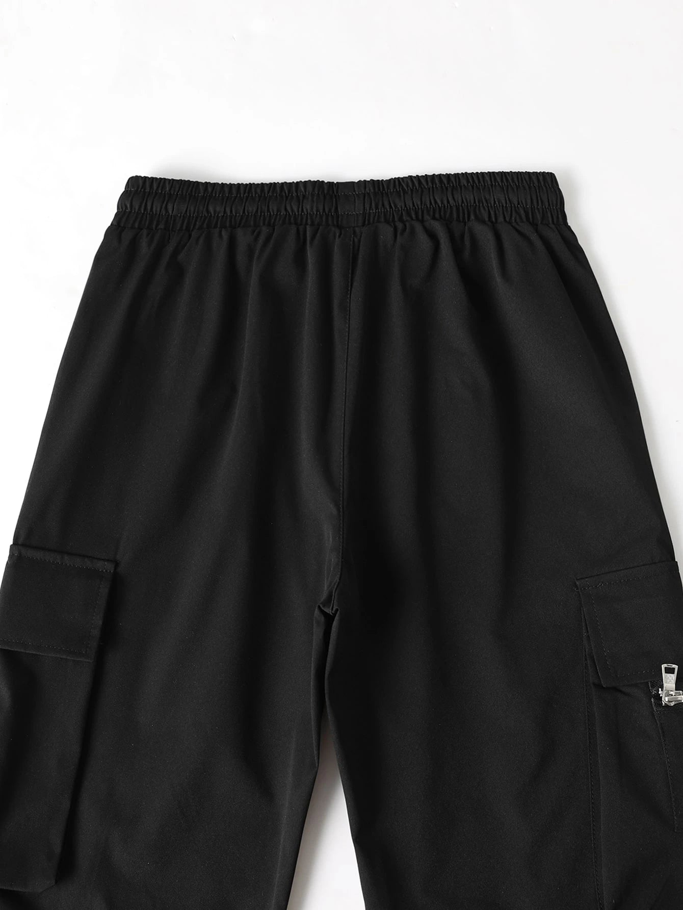 Manfinity EMRG Loose Men'S Cargo Pants with Drawstring Waist Baggy Long Plain Black Going Out, Back to School