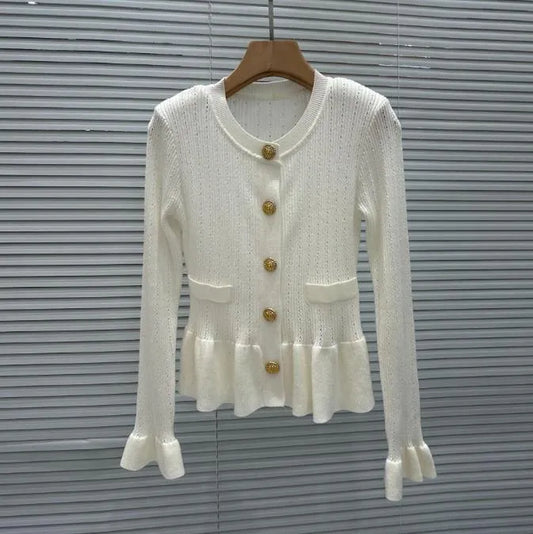 807 2025 Runway Spring Summer Brand Same Style Sweater Long Sleeve Crew Neck Black White Cardigan Fashion Womens Clothes High Quality Womens Yl