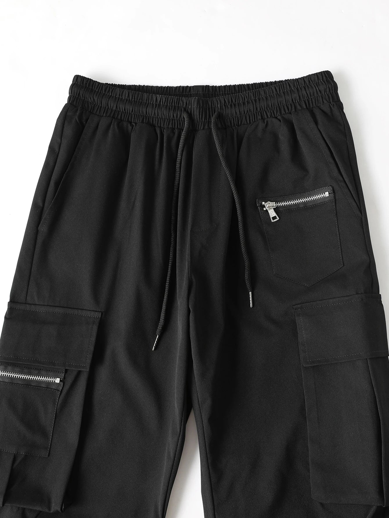 Manfinity EMRG Loose Men'S Cargo Pants with Drawstring Waist Baggy Long Plain Black Going Out, Back to School