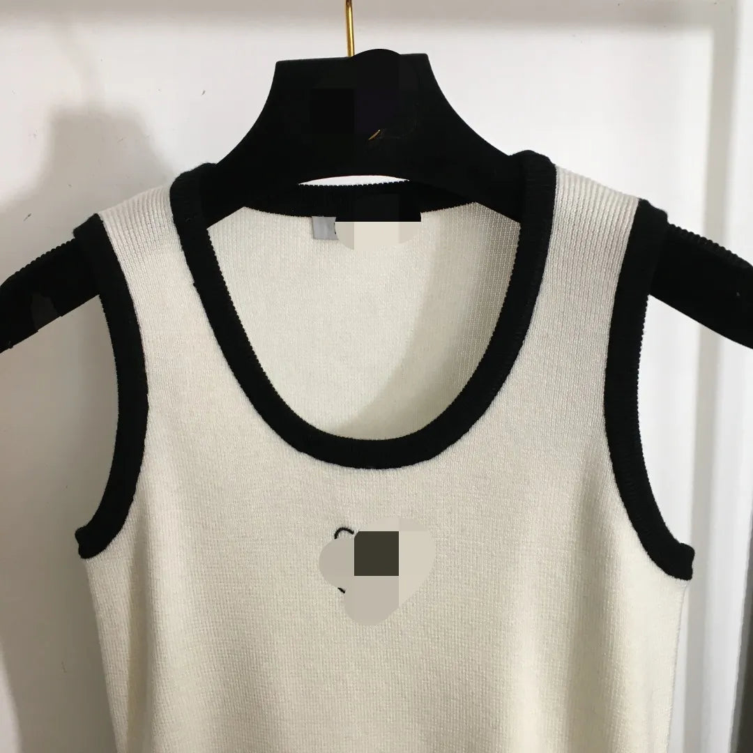 3018 L 2024 Milan Runway Autumn Sweater Sleeveless Crew Neck Pullover Black White Green Womens 20241447