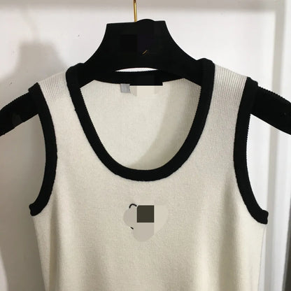 3018 L 2024 Milan Runway Autumn Sweater Sleeveless Crew Neck Pullover Black White Green Womens 20241447