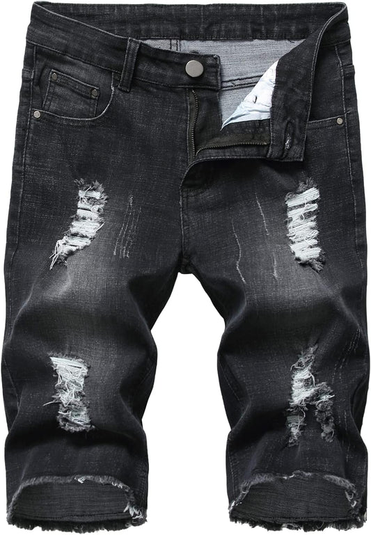 Men'S Ripped Denim Shorts & Jeans Summer Casual Classic Straight Distressed Ripped Short Jeans