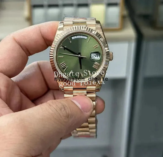 Men'S Watches Men Gmf Heavy Version Watch 40Mm Automatic 2836 Everose Date Time Day Rose Gold ETA Gm Maker President Green 228235 Wristwatches Acrylic Box