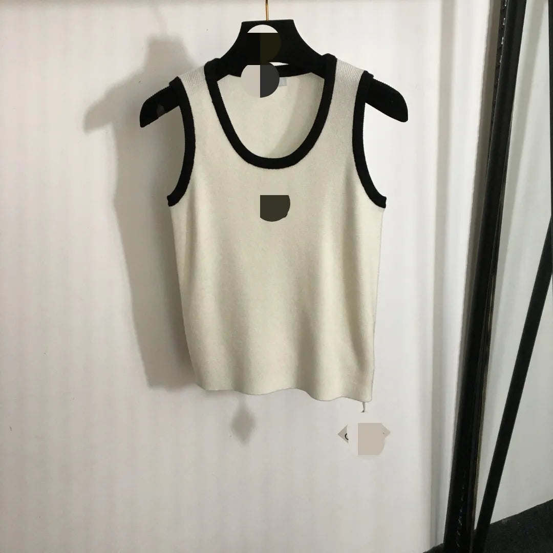 3018 L 2024 Milan Runway Autumn Sweater Sleeveless Crew Neck Pullover Black White Green Womens 20241447