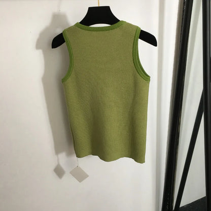 3018 L 2024 Milan Runway Autumn Sweater Sleeveless Crew Neck Pullover Black White Green Womens 20241447