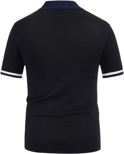 Mens Regular Fit Polo Shirts Short Sleeve Golf Knitwear for Summer Solid-Black