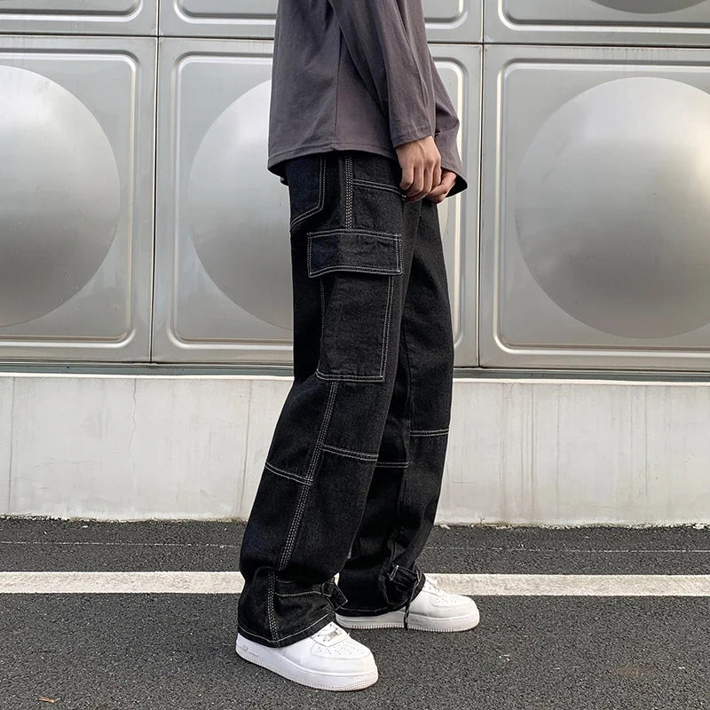Cargo Jeans Men Wide Leg Men's Straight Baggy Denim Pants