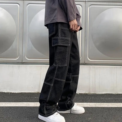 Cargo Jeans Men Wide Leg Men's Straight Baggy Denim Pants