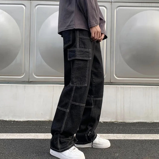 Cargo Jeans Men Wide Leg Men's Straight Baggy Denim Pants