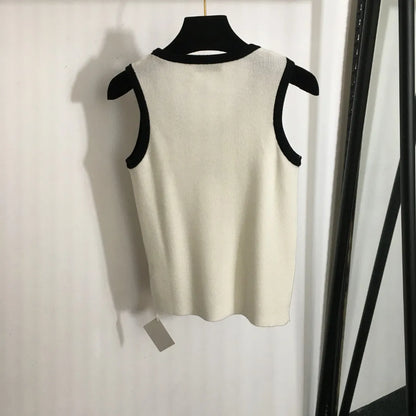 3018 L 2024 Milan Runway Autumn Sweater Sleeveless Crew Neck Pullover Black White Green Womens 20241447