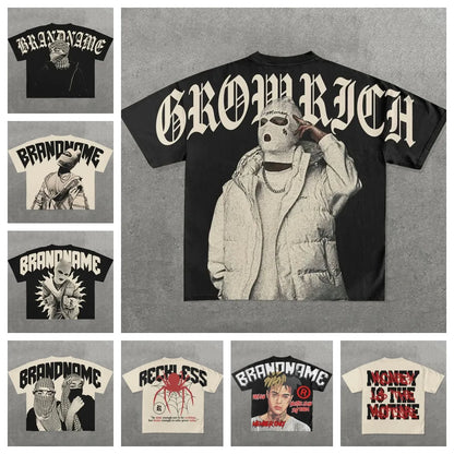 Men'S T Shirts Harajuku Shirt Men Hip Hop Gothic Graphic Print Oversized Cotton Tshirt Punk Short Sleeved Streetwear Casual Tops Tees