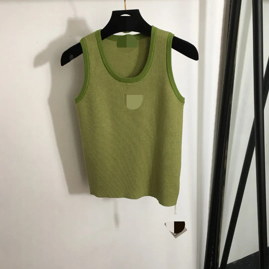 3018 L 2024 Milan Runway Autumn Sweater Sleeveless Crew Neck Pullover Black White Green Womens 20241447