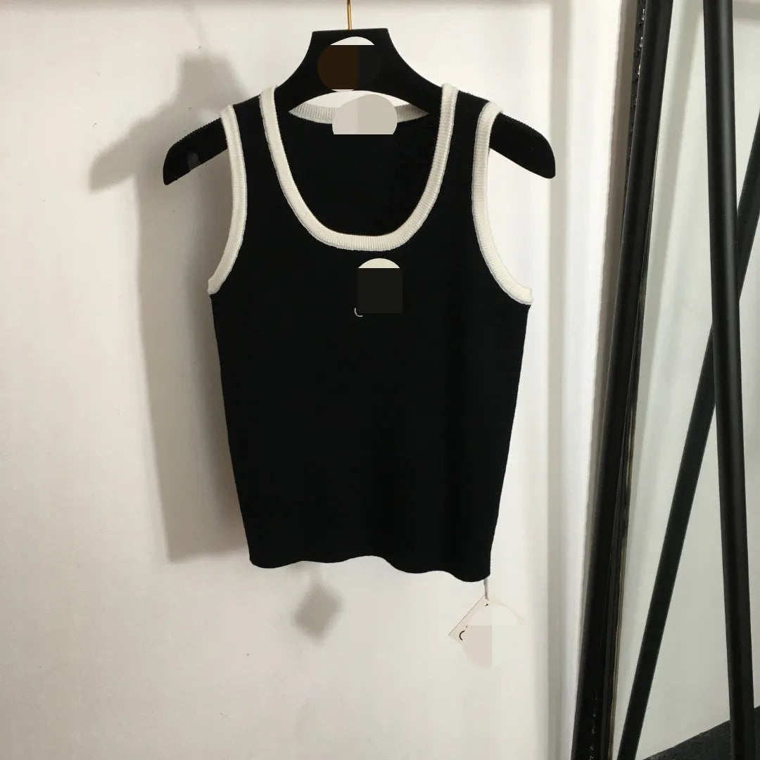 3018 L 2024 Milan Runway Autumn Sweater Sleeveless Crew Neck Pullover Black White Green Womens 20241447