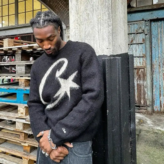 High Street Hiphop Y2K Knitted Sweater Harajuku Graphic Print Punk Pullover Grunge Rock Goth Oversized Casual Chic Knitt Top EMO