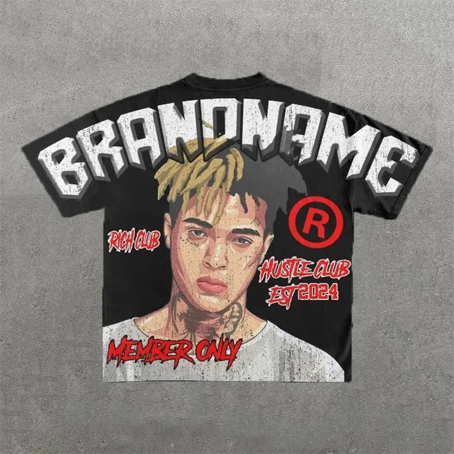 Men'S T Shirts Harajuku Shirt Men Hip Hop Gothic Graphic Print Oversized Cotton Tshirt Punk Short Sleeved Streetwear Casual Tops Tees